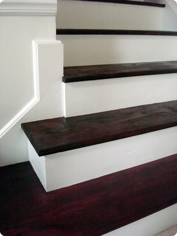 white risers stained stairs